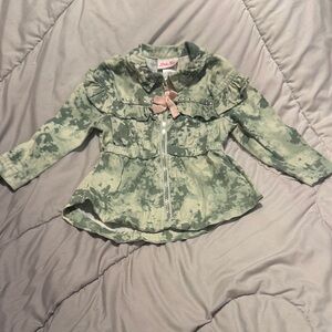 Little Lass Green Jean Jacket with Ruffle and Bow